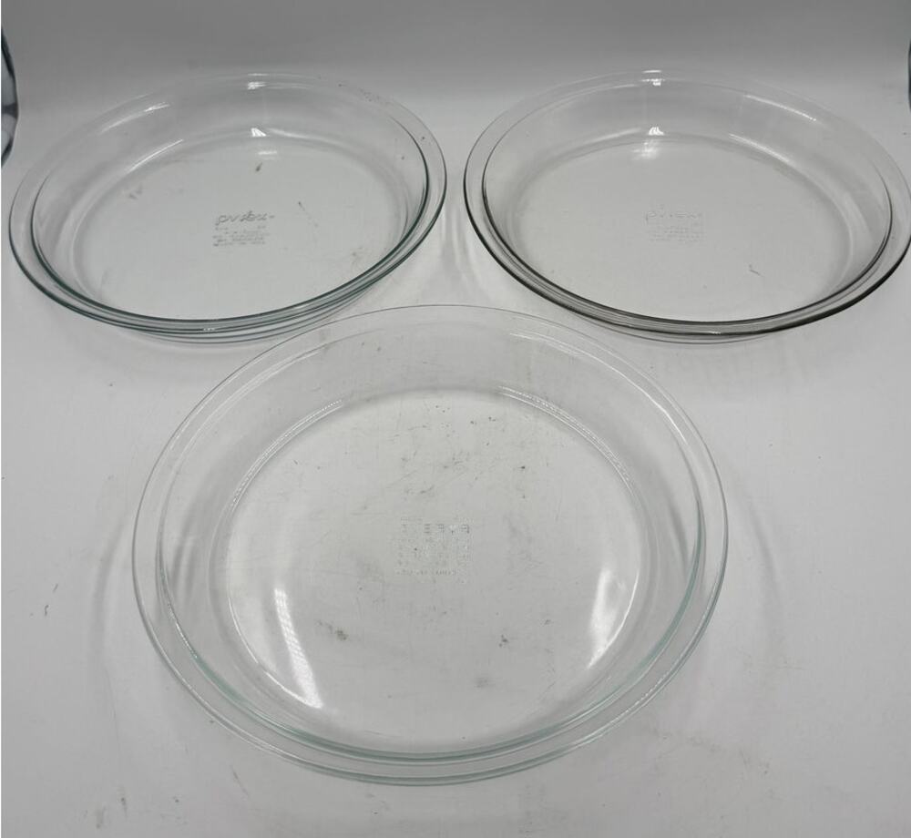 Set of 3 Pyrex 209 / 23 cm Clear 9" Pie Plate Pan Glass Corning USA